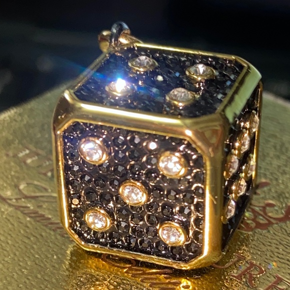 RARE! Y2K JUICY COUTURE PAVE BLACK DICE CHARM SWAROVSKI CRYSTALS BLING - Picture 1 of 9